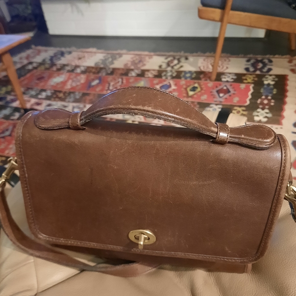 Coach Brown Leather Shoulder Bag with Gold Accents - Picture 9 of 12